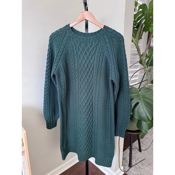 Lands End Women's Cotton Blend Cable Crew Neck Sweater Dress - Picture 4 of 5